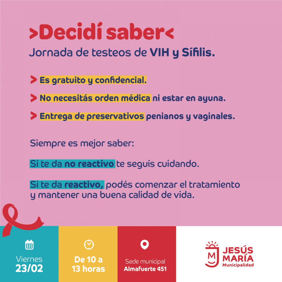 Jornada de testeos voluntarios, gratuitos y confidenciales de VIH y Sífilis