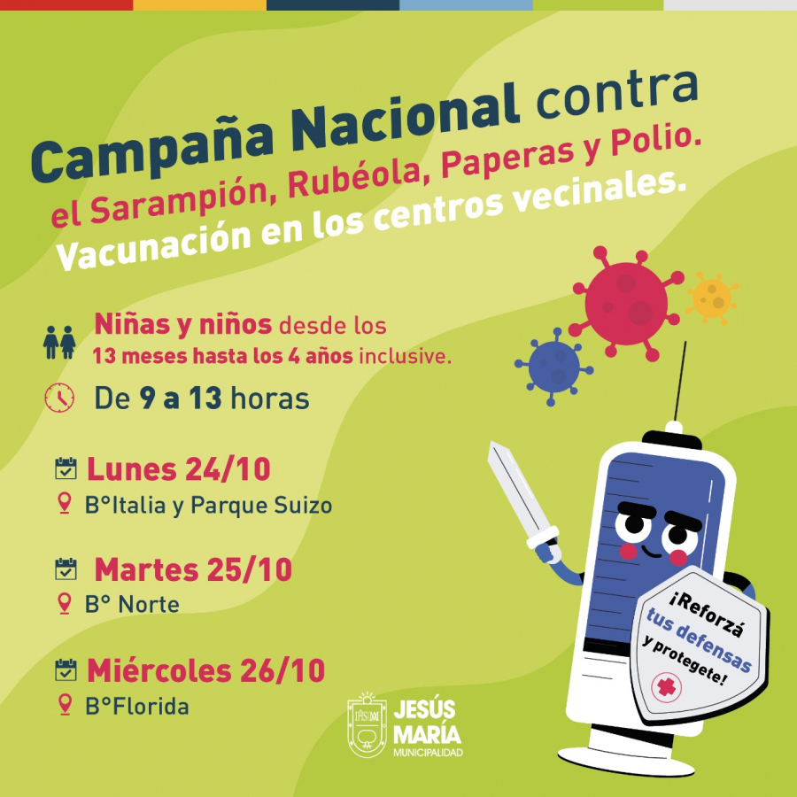 Vacunación contra el Sarampión, Rubéola, Paperas y Poliomelitis en los centros vecinales