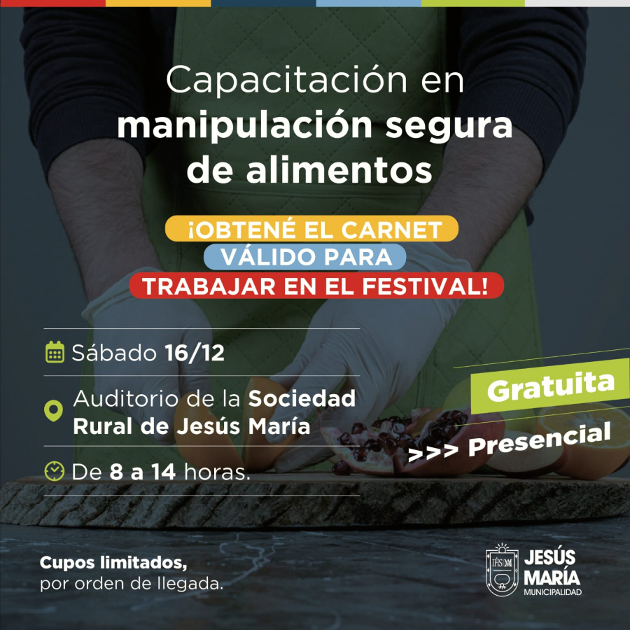 Capacitación gratuita y presencial en manipulación segura de alimentos