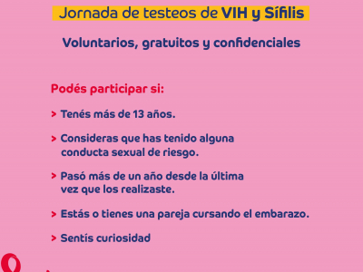 Se viene una nueva jornada de prevención: test rápidos y gratuitos de VIH y sífilis
